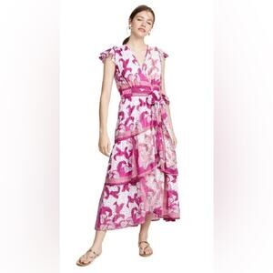 BANJANAN Mercy S Dress In Palm White wrap multi pink purple bohemian summer